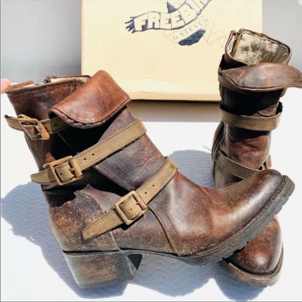 Freebird Cognac Sz 9 Moto Apex Military Brown Boots Ankle Booties